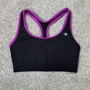 Champion Sports Bra Womens Medium Black Purple Racerback Lined Stretch Athletic